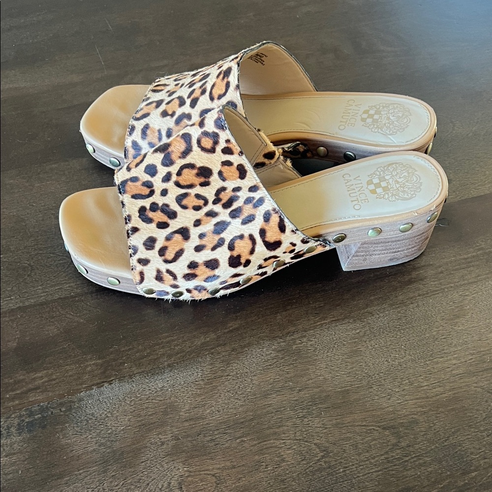 Vince Camuto Animal Print Studded Mules